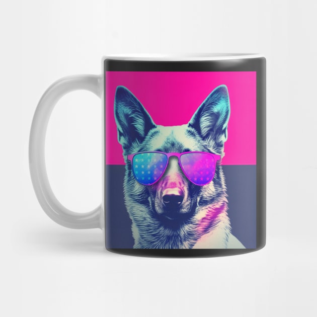 German shepherd, vaporwave, patriotic dog, patriot's day by Submarinepop